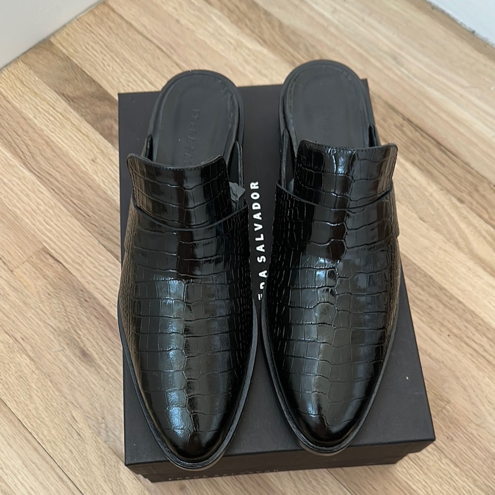 Freda Salvador Black Croc-Embossed Keen Mule size 10